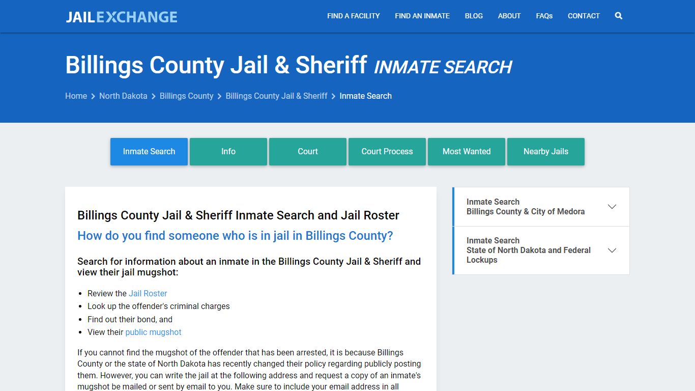 Billings County Jail & Sheriff Inmate Search - Jail Exchange